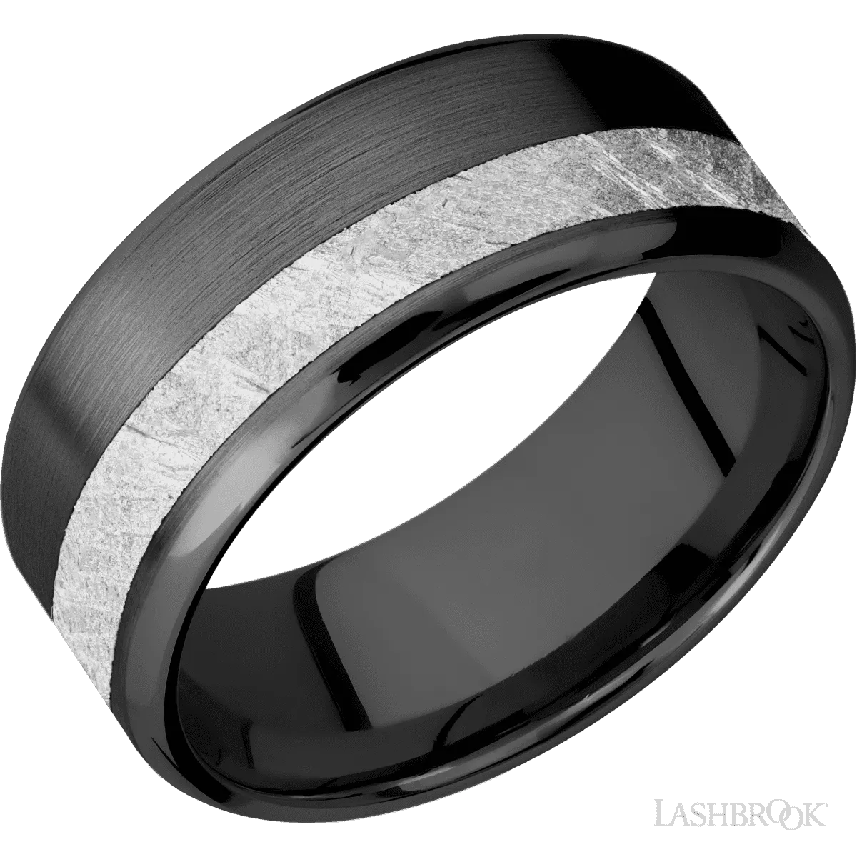 Zirconium Band with Satin , Polish Finish and Meteorite Inlay - 9MM